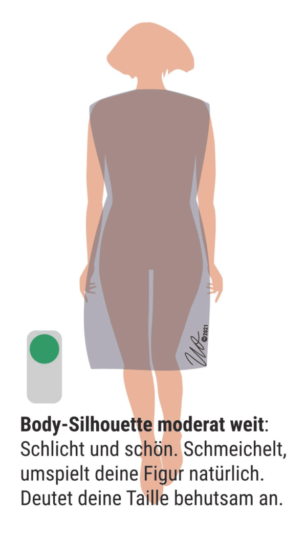 Grafik zur Body-Silhouette. Knielanges Kleid in Form eines locker sitzenden, taillierten T-Shirts.