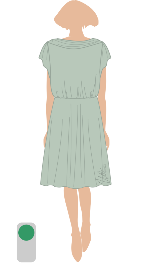 Zierlicher Standardfigurtyp mit vorteilhaftem Kleid.