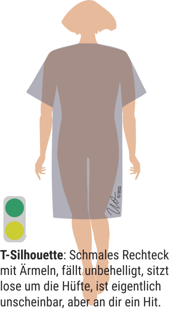 Grafik zur T-Silhouette. Knielanges, gerades Kleid in T-Shirt-Form.