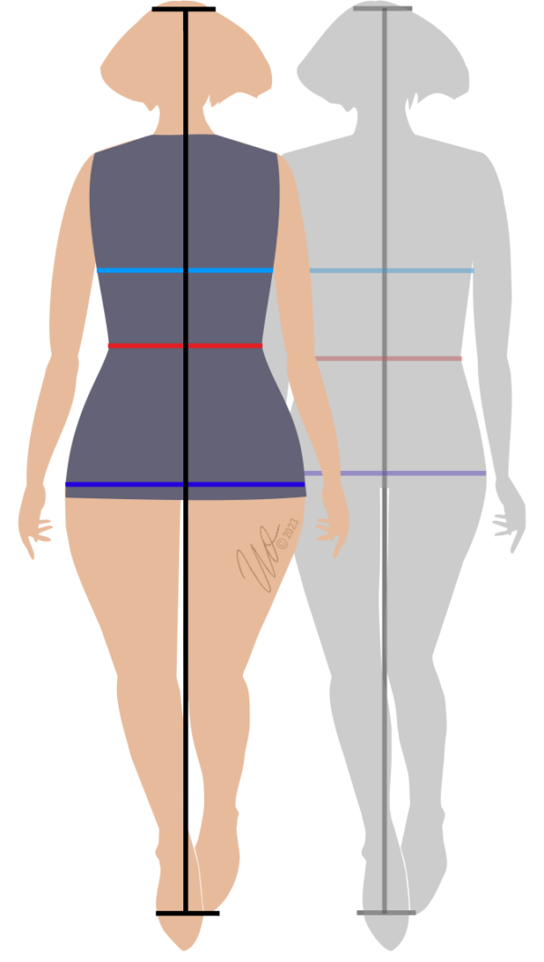 Grafik zum Vergleich Musterfigurine - Figurtyp1 mit breiten Hüften