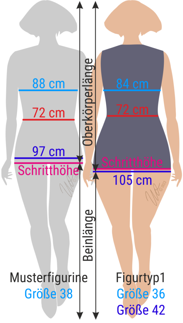 Grafik mit Vergleich Musterfigurine und Figurtyp1