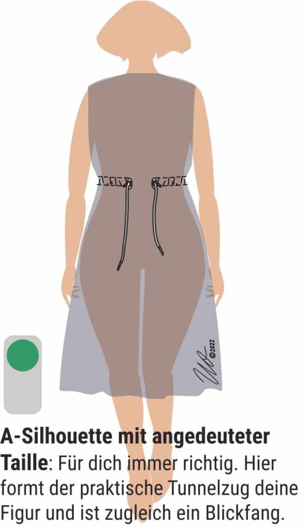 A-Silhouette für Figurtyp 1 mit Teilungsnaht oberhalb der Taille